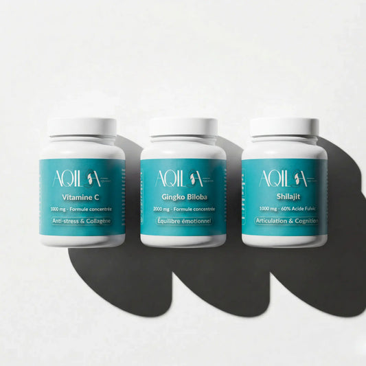 Cure complète AQILA Nutrition - Complexe Shilajit, Gingko Biloba et Vitamine C - Articulation, cognition et anti-stress